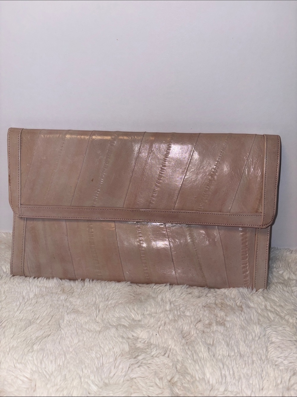 Vintage Eel Skin Soft Blush Fold-Over Clutch Very Popular in the 80’s